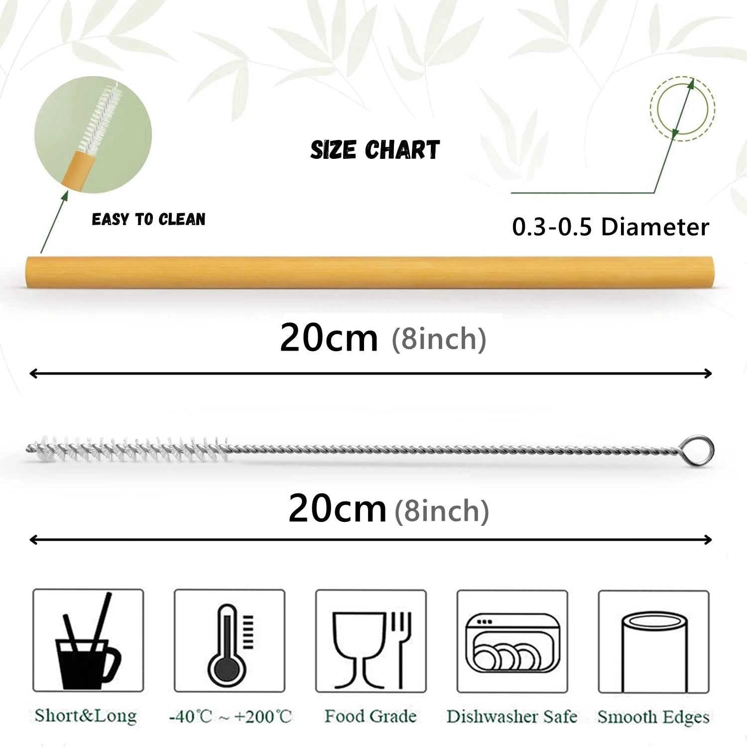 Pailles à boire en bambou naturel réutilisables avec étui, bionickel ables, écologiques, pour cocktail, bar, boissons, 10 pièces