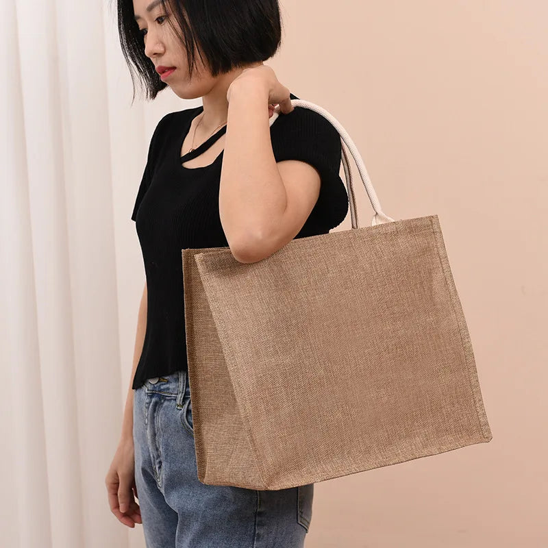 Sac à main en jute de coton peint à la main, sac en chanvre, sac en lin, sac à provisions, sac recouvert de film, sac à main imperméable