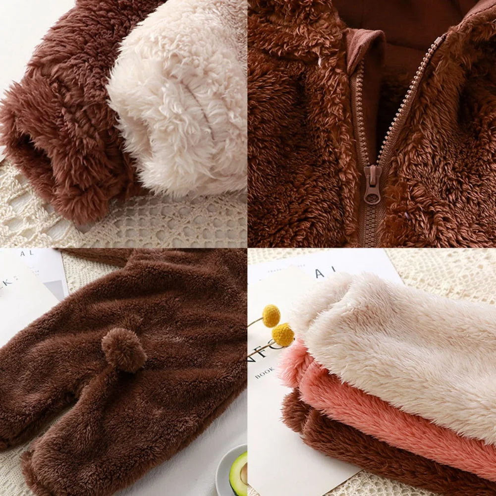 Vêtements d'hiver pour bébé de 0 à 24 mois, barboteuse ours de dessin animé mignon, pyjama pour nourrissons garçons et filles, Costume Animal, combinaison à fermeture éclair