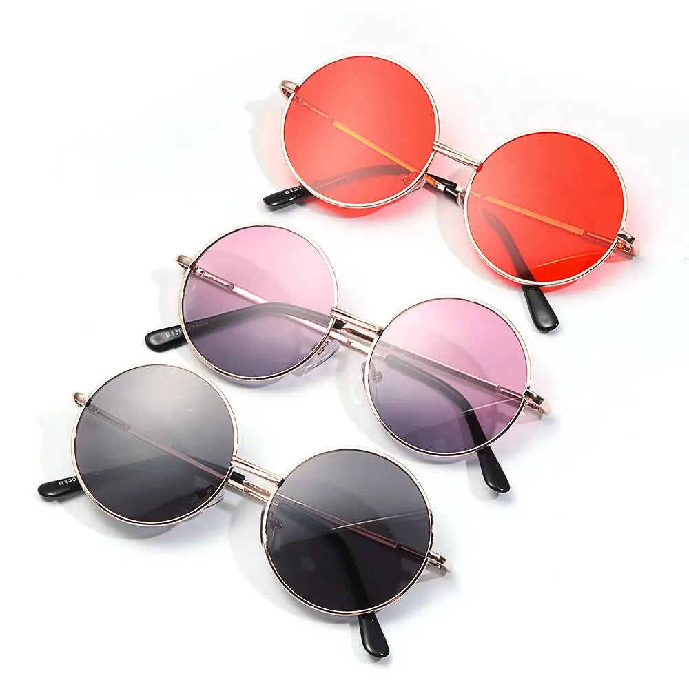 Lunettes de soleil à monture ronde rétro pour enfants, lunettes de protection UV400, verres noirs, roses, rouges, garçons, filles, enfants, mode, été, nouveau, 14mm