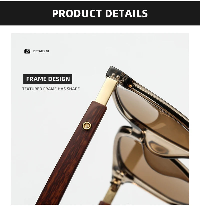 Lunettes de soleil classiques à gros grain de bois pour hommes et femmes, rétro, surdimensionnées, carrées, mode masculine et féminine, pour vacances d'été, nuances de conduite