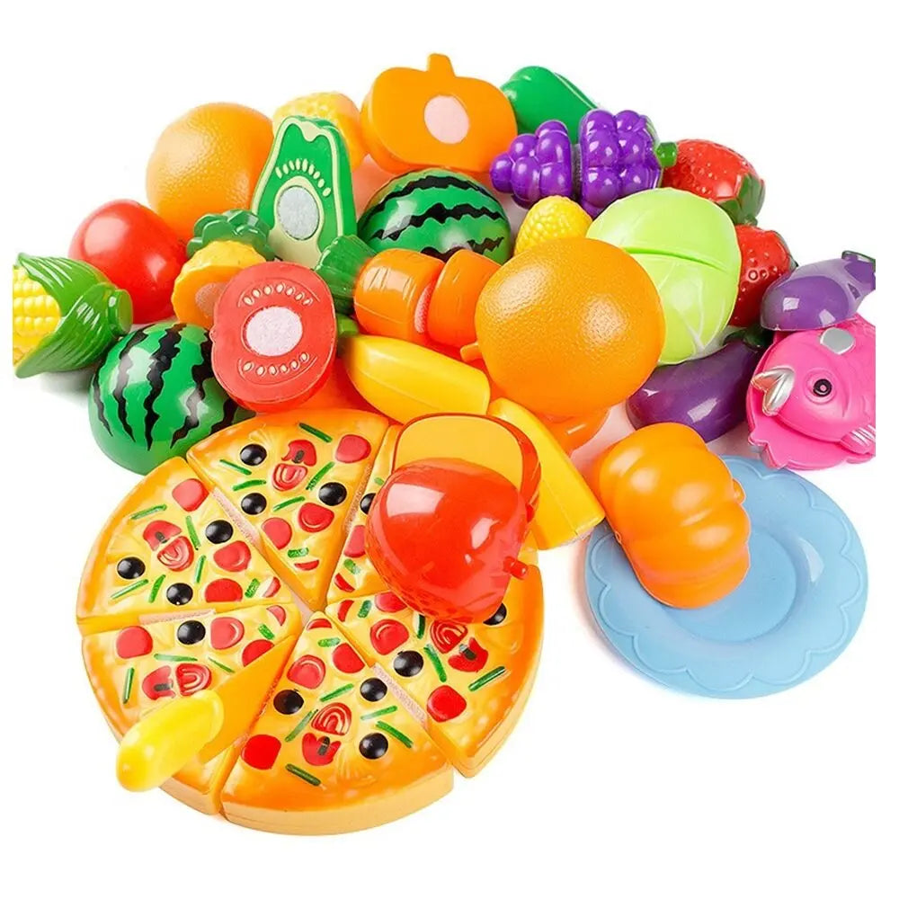 Jouets alimentaires de cuisine avec panier de rangement, jouets pour tout-petits, jeu de découpe, semblant de fruits et accessoires, shopping