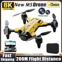 Drone professionnel M5 8K avec trois caméras grand angle, évitement d'obstacles, GPS 5G, positionnement du flux optique, quadrirotor RC sans balais