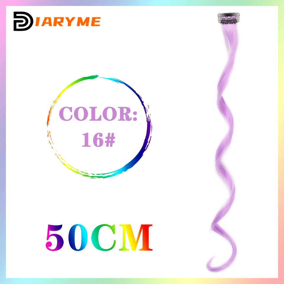 Colorful curly synthetic hair extensions for girls, long clip-in hairpiece, multicolored party strands, wig piece, for women and children