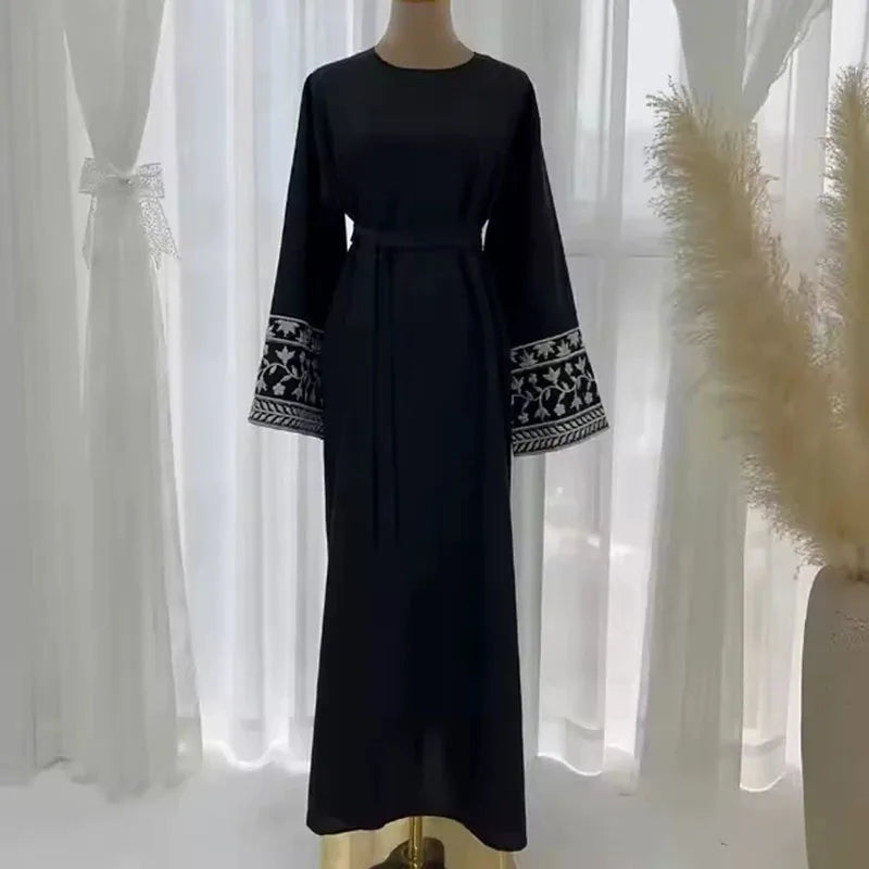 Abaya islamique brodé de fleurs pour femmes, Chic avec ceinture gratuite, Robes Maxi musulmanes de haute qualité, vêtements islamiques élégants Eid Ramadan