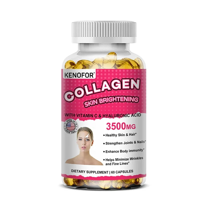 Capsules de collagène - avec vitamine C et acide hyaluronique - pour la santé de la peau, des cheveux, des ongles, anti-âge et des articulations
