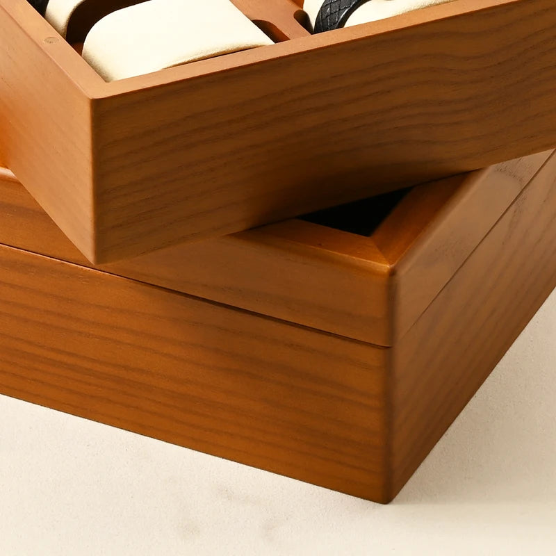 Oirlv boîte de rangement de montre en bois délicate couvercle en verre anti-poussière boîte de montre boîte de collecte de montre-bracelet affichage stockage boîte de montre à 6 grilles