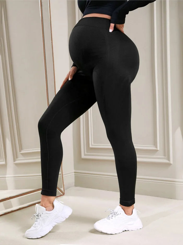 High-waisted elastic maternity leggings, slim fit for pregnant women, postpartum belly support, body-shaping fitness pants