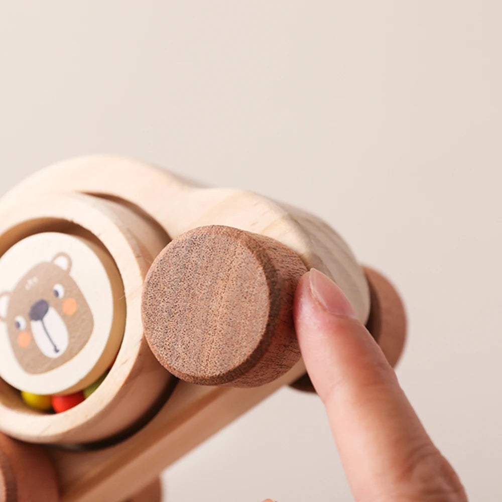 Jouets Montessori en bois pour bébé, 1 pièce, anneau de dentition de Bus de dessin animé, ours en bois de hêtre, voiture pour enfants, jouets éducatifs Montessori, cadeau