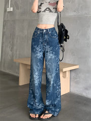 2025 Premium Y2K Jeans - Pantalon Palazzo en Denim vieilli imprimé floral artistique décontracté à jambe droite 2664