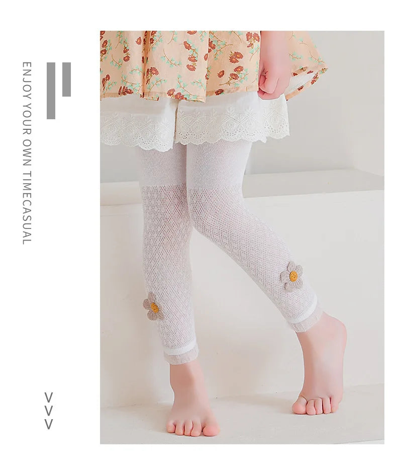 Leggings pour filles, pantalons ajourés pour enfants, vêtements d'été pour enfants, pantalons crayon à fleurs, Style coréen