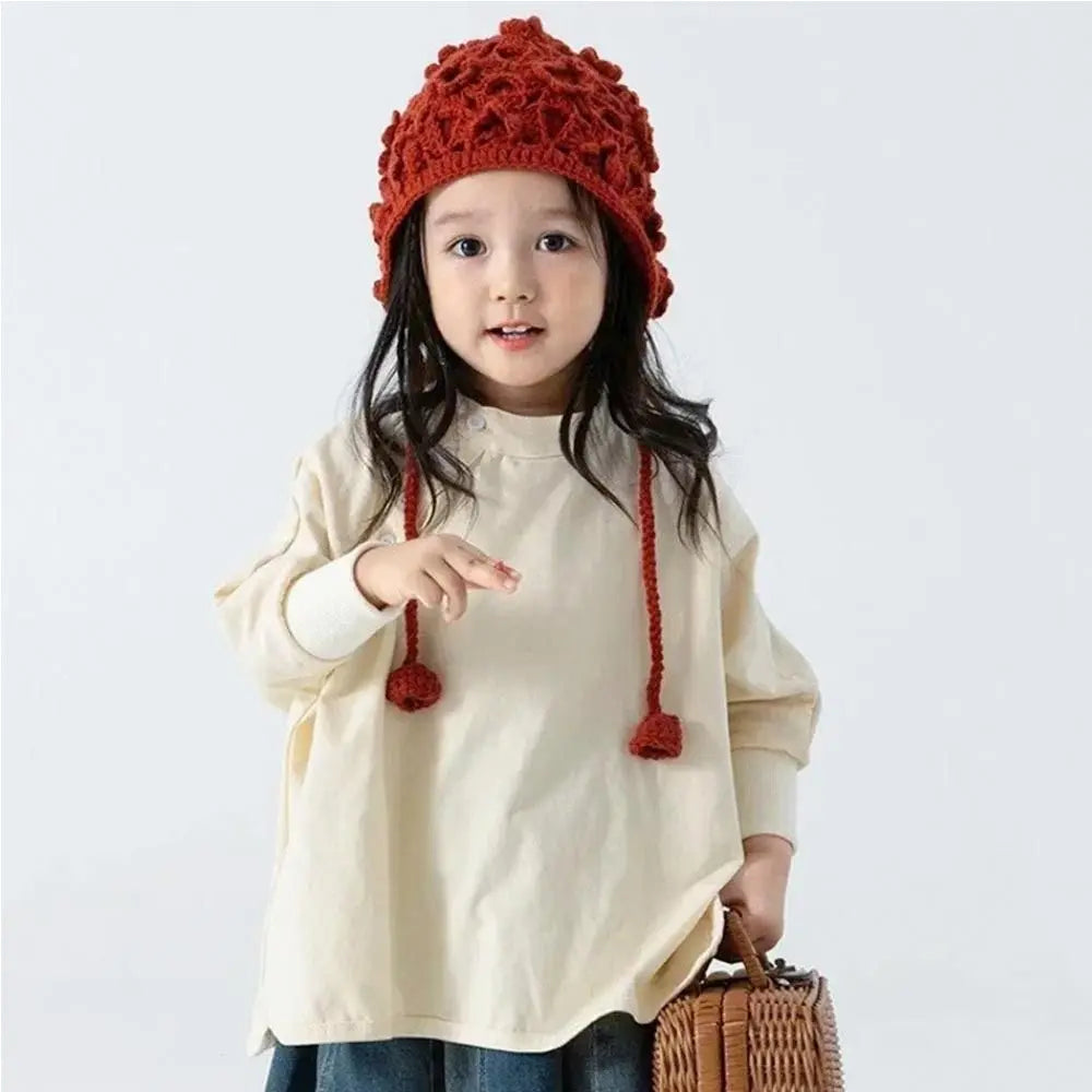 Chapeau respirant fait à la main pour enfants, crânes au crochet à fleurs creuses, style bohème, béret polyvalent, casquette pour enfants, filles