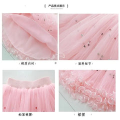 Tenues d'été mignonnes pour filles, T-shirt chat dessin animé et jupe tutu, vêtements de princesse pour filles, vêtements d'anniversaire pour enfants, 2 pièces/ensemble