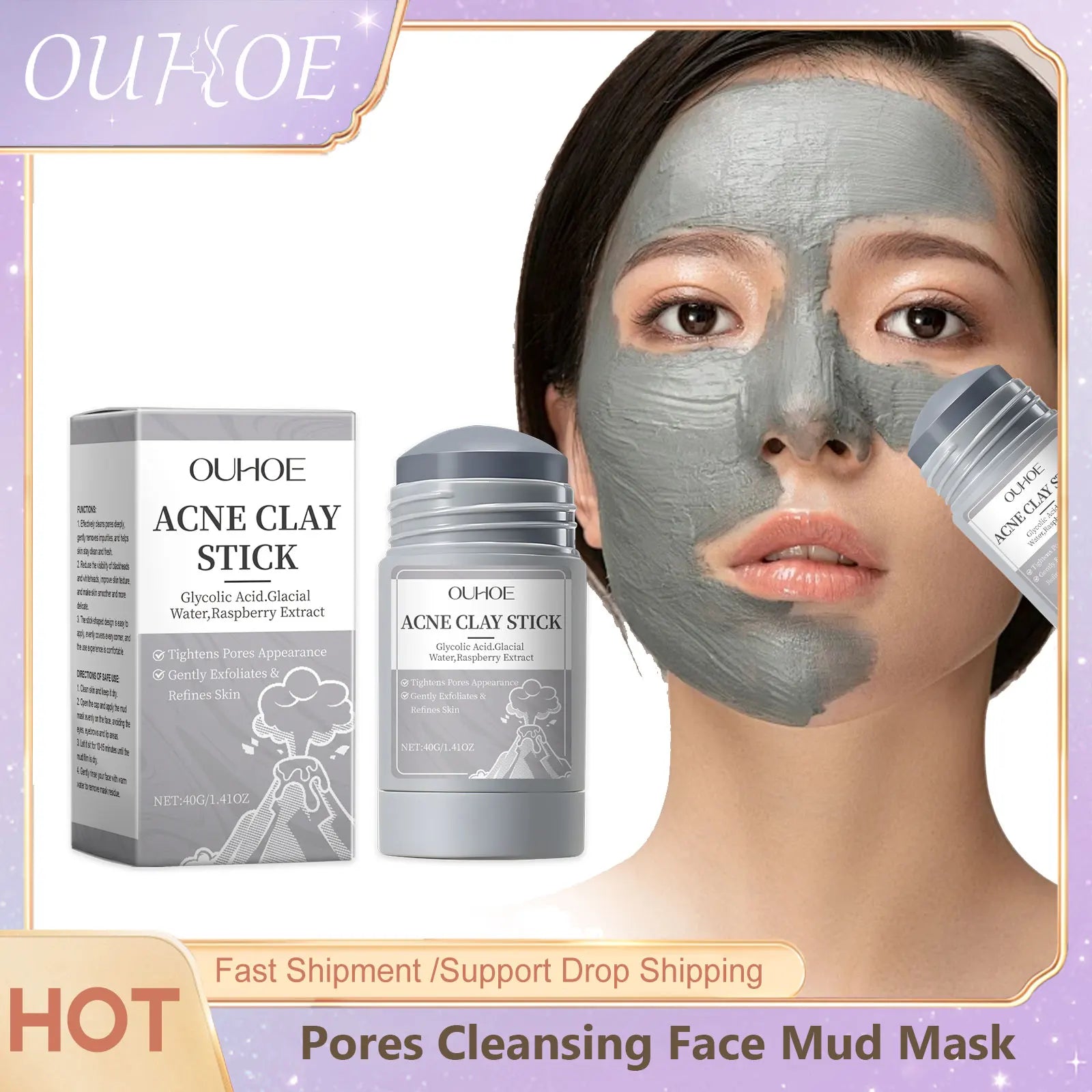 Masque de nettoyage des pores en argile, crème hydratante, exfoliante, contrôle de l'huile, points noirs, boutons, traitement de l'acné
