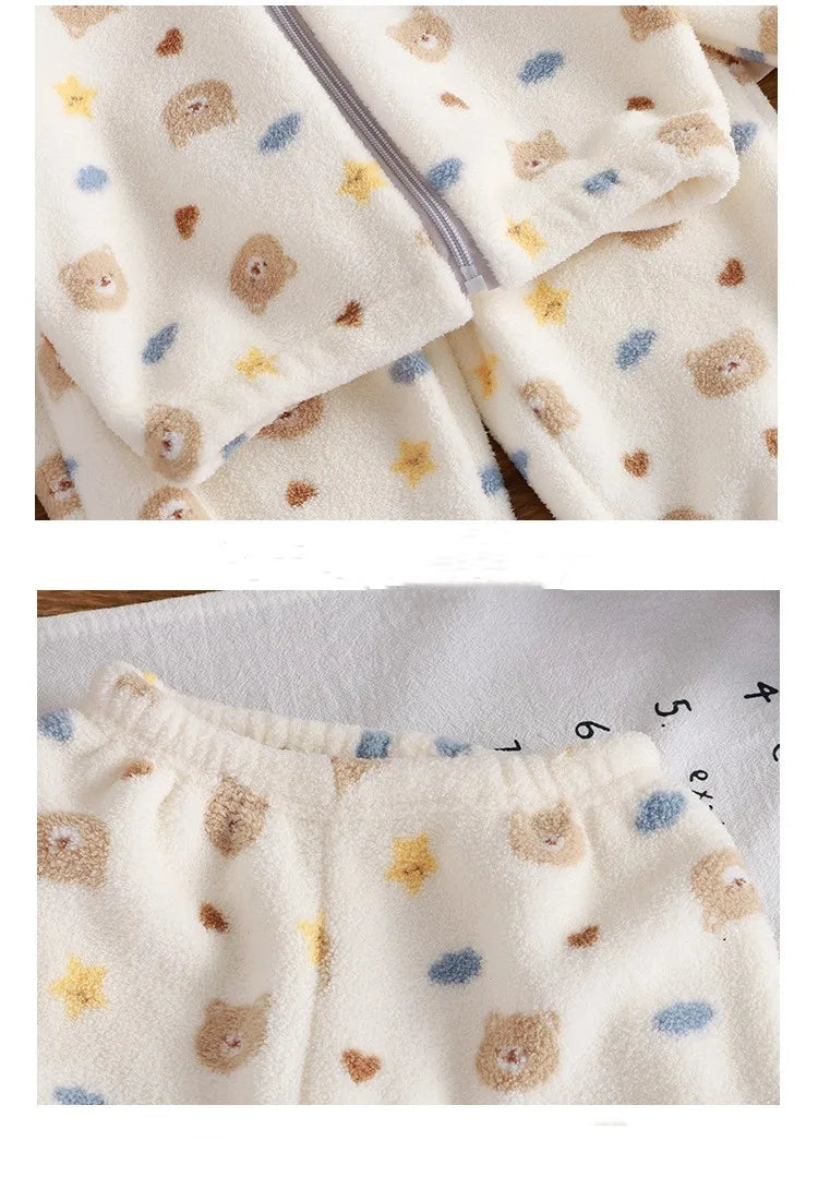Ensemble épais en velours pour bébés, vêtements de maison pour enfants, dessin animé, secouant et brossé, automne et hiver