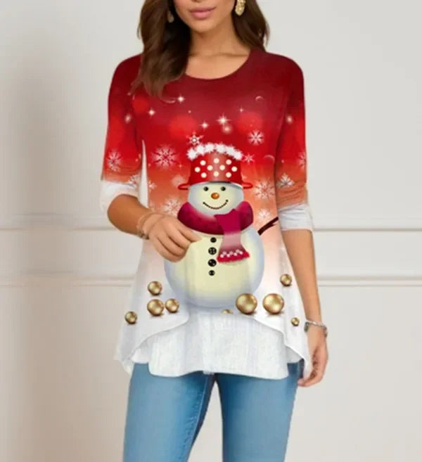 Arbre de noël femmes t-shirt mode col rond à manches longues hauts chemises impression 3D décontracté Harajuku femme grande taille vêtements