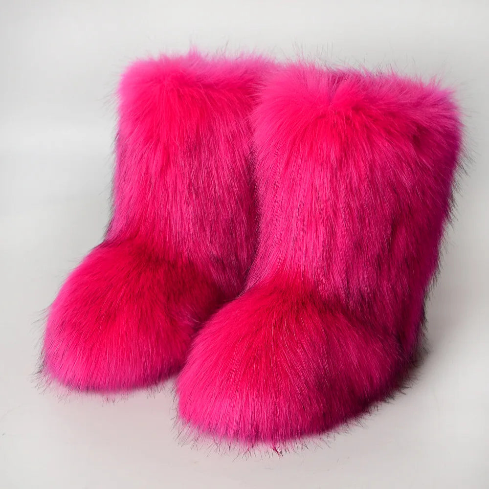 Bottes de neige d'hiver pour femmes en plein air de luxe fourrure fausse fourrure de renard bottes femme en peluche chaud plate-forme chaussures nouvelle mode Bottes grande taille 46