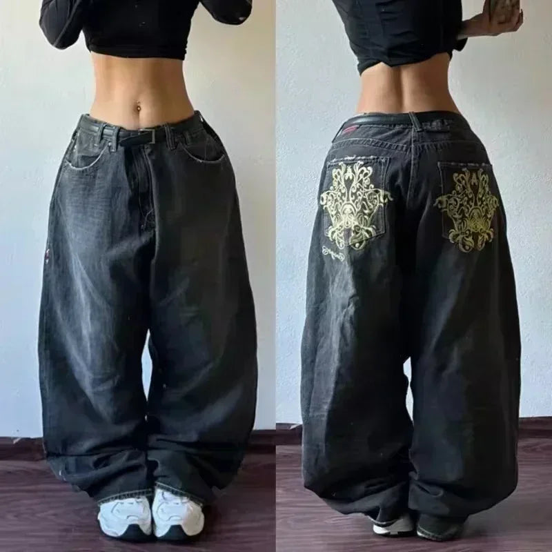 American Y2K 2025 New Baggy Wide Leg Black Oversized Jeans Women's Casual Street Joker Denim Pants Couple Jeans Vintage Streetwear