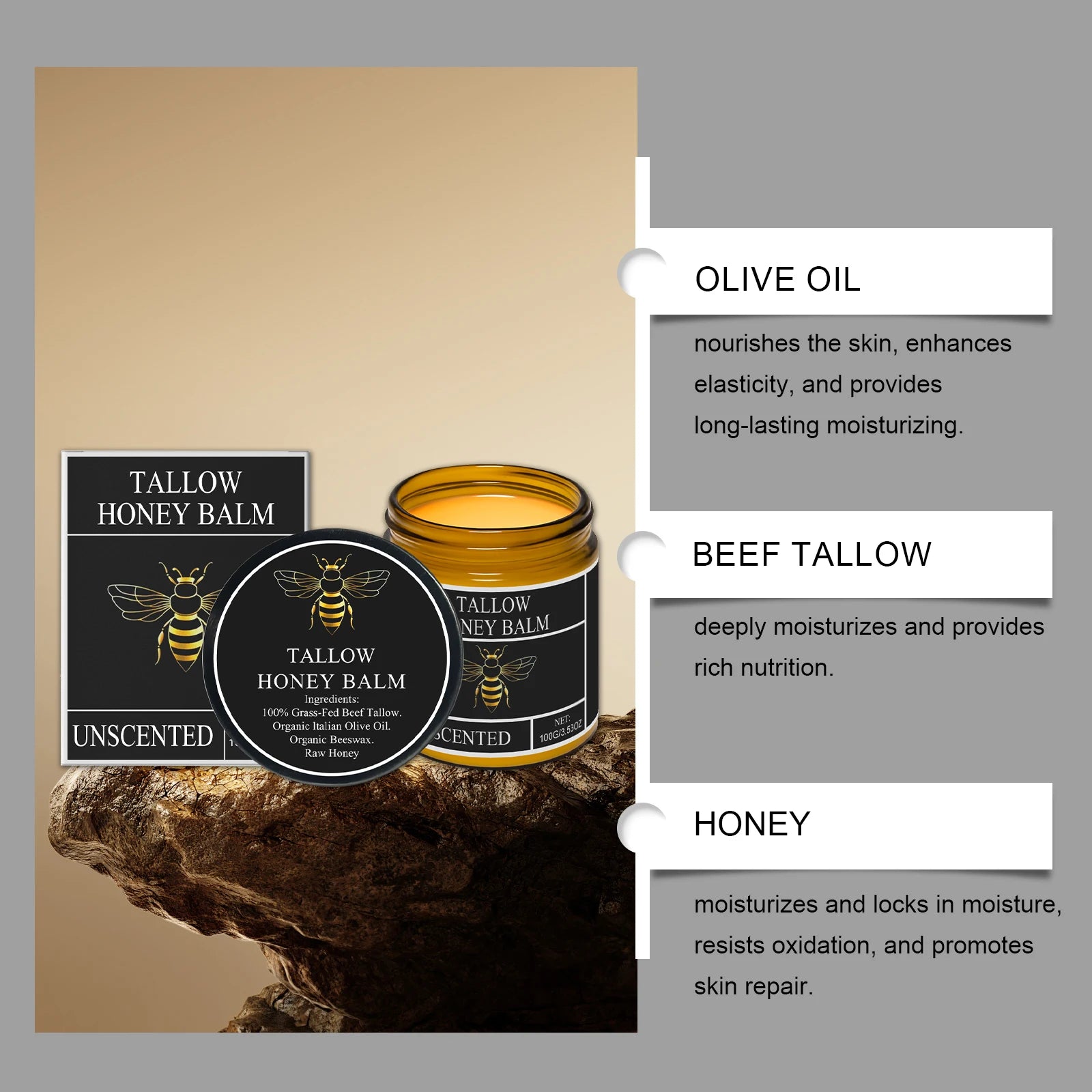 Tallow de boeuf pour la peau Tallow et baume au miel herbe biologique alimenté crème hydratante pour le visage fouettée Lotion pour le corps hydratante en profondeur