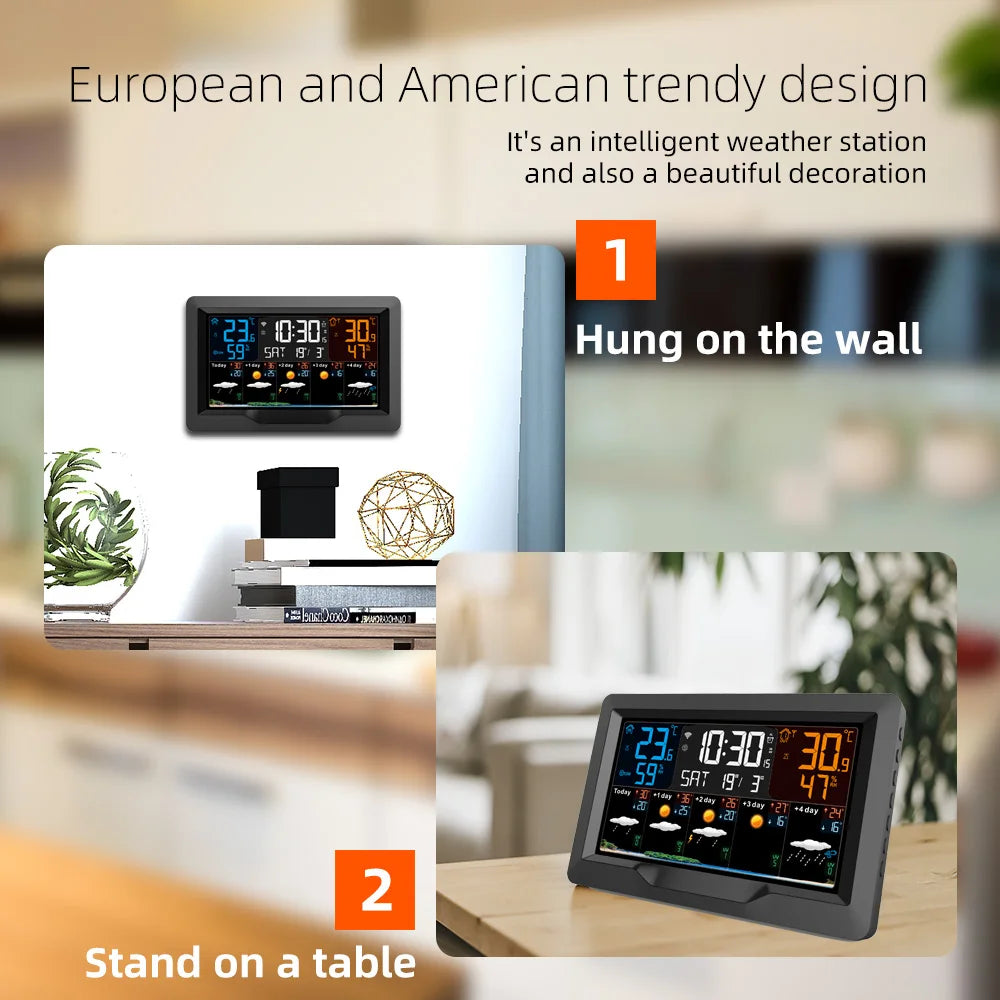 Tuya – Station météo intelligente WIFI, compteur de température et d'humidité, prévisions météorologiques, réveil météo multifonctionnel pour intérieur et extérieur