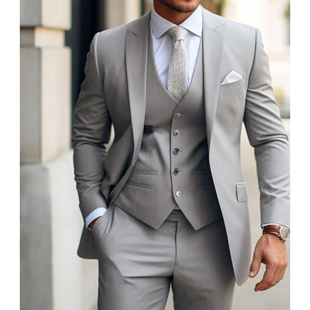 Zones Me-Costume Slim Fit pour Homme, Tenues de Mariage Formelles, Gris, Veste 3 Pièces, Pantalon avec GlabtMade, 2024