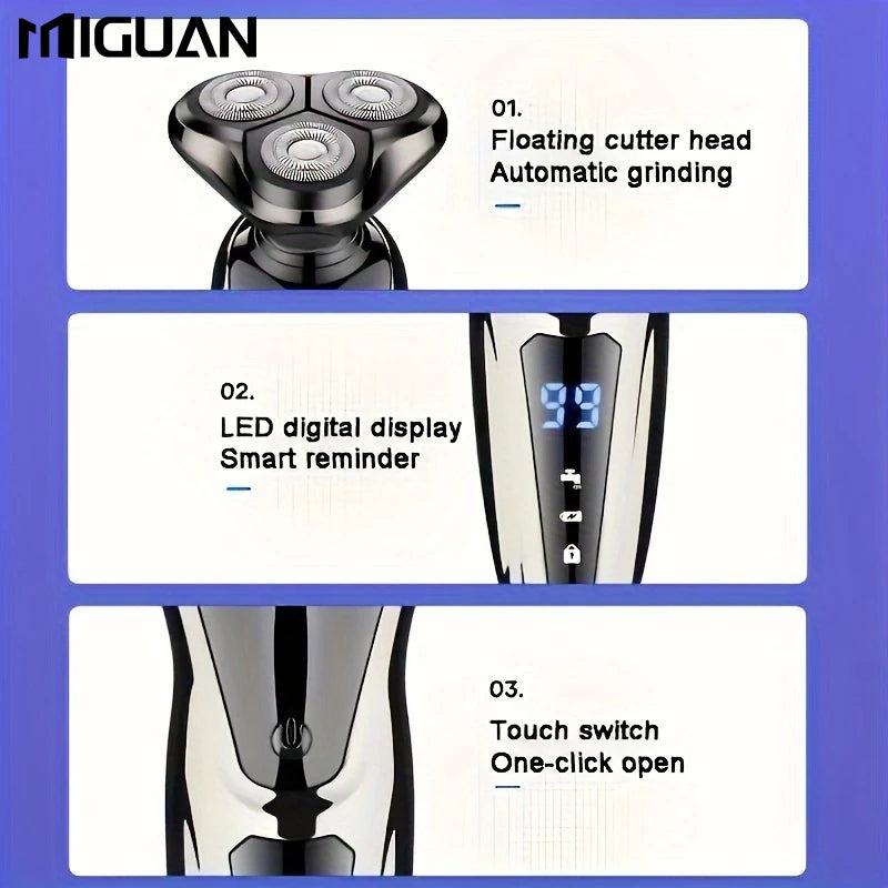 Rasoir électrique pour hommes, rasoir électrique 3 en 1, tondeuse à poils de nez, rasoir Portable rechargeable par USB, lame flottante 3D numérique