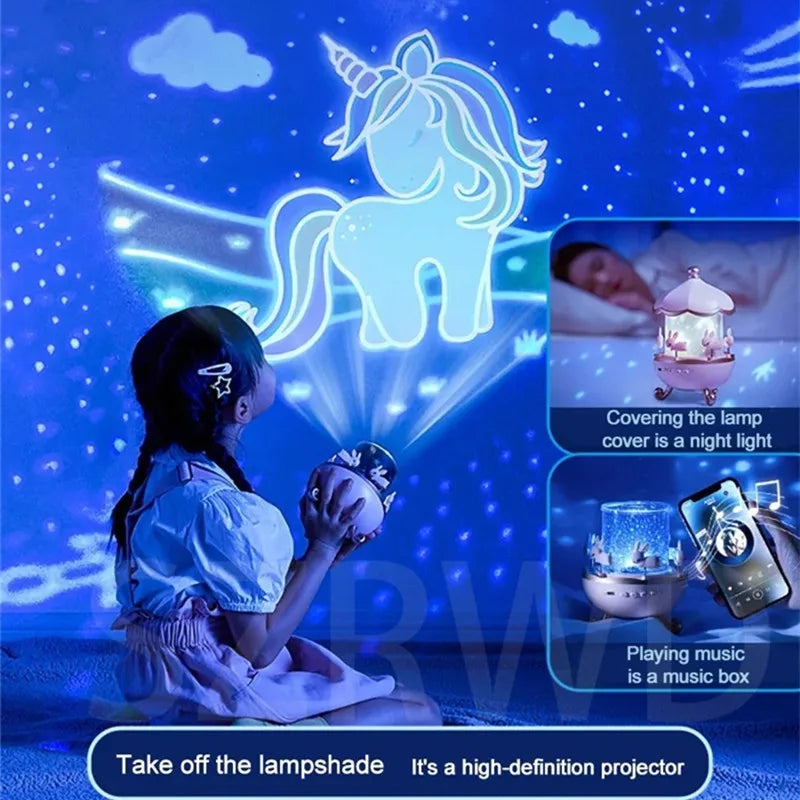 Projecteur de veilleuse pour enfants, chambre d'enfant, Rotation spatiale, lampe de nuit Led rechargeable par USB, 12 films, cadeau d'anniversaire et de noël