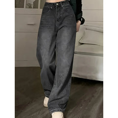 Jean taille haute pour femme, streetwear, designer, jambe large, gris classique, gothique, pantalon droit, mode