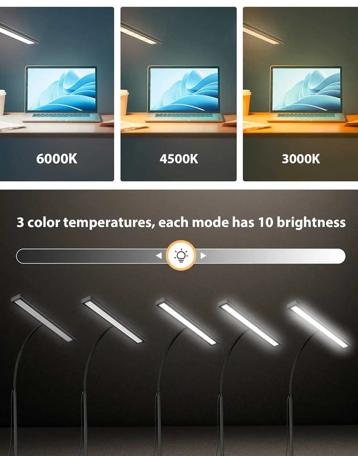 Adjustable flexible gooseneck LED desk lamp, eye-friendly desk lamp, stepless dimming, home office
