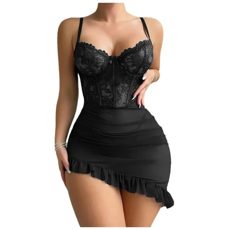 Erotic Sheer Underwire Bra Set, Sexy Fairy Lingerie for Women, Sheer Lace Nightgown, Pajamas, Delicate and Sexy Sleep Sets