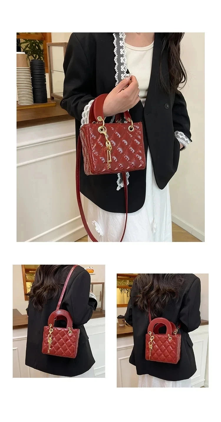 Fashionable and versatile women's shoulder/handbag with a simple diamond grid design and a high-quality PU leather square bag 