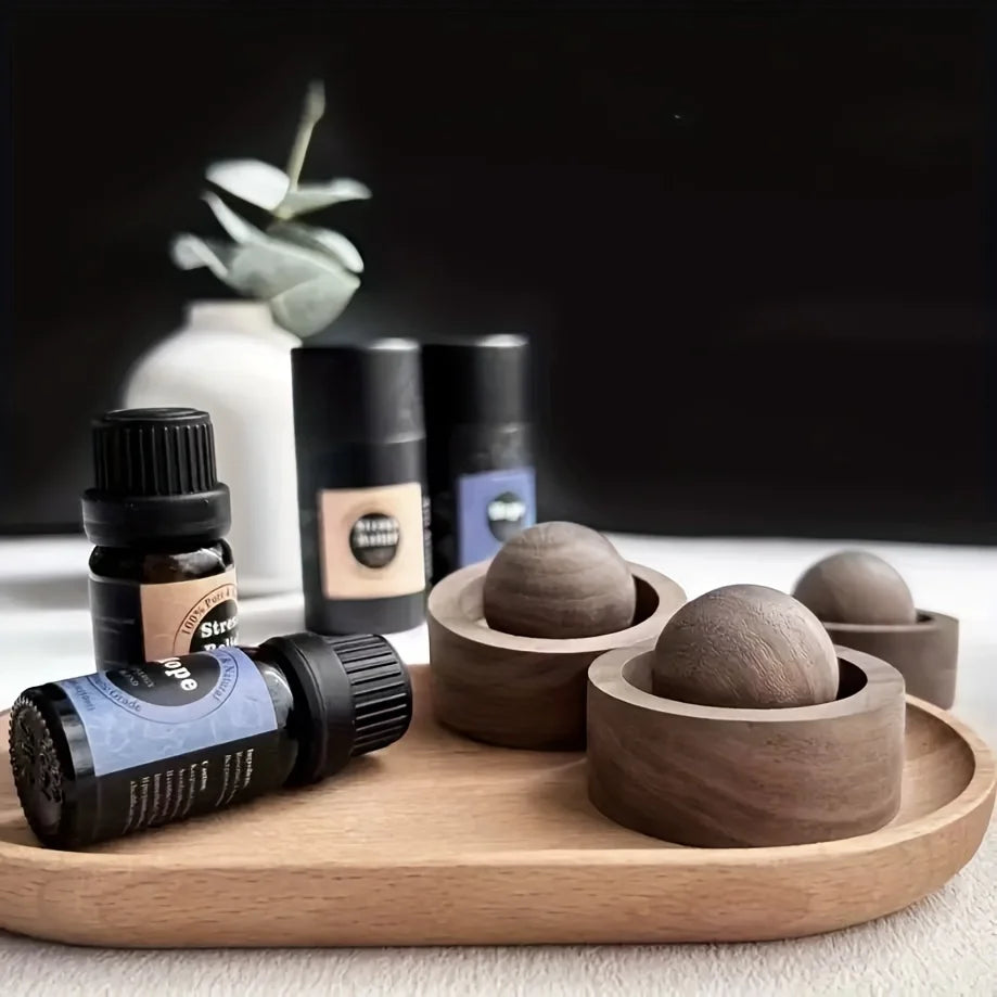 Diffuseur d'huiles essentielles de voiture en bois, ensemble rond d'huiles essentielles d'aromathérapie en bois pour maison, bureau, chambre à coucher, voiture