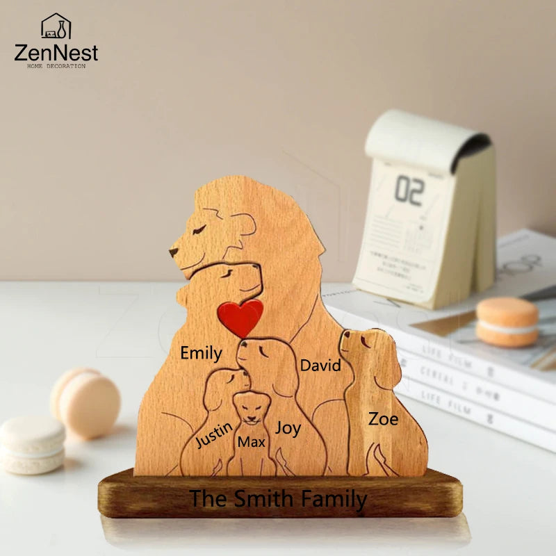 Personalized wooden family puzzle with name, wooden lion, artistic home decoration, Christmas, Thanksgiving, a warm gift for mom