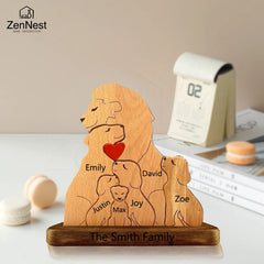 Personalized wooden family puzzle with name, wooden lion, artistic home decoration, Christmas, Thanksgiving, a warm gift for mom