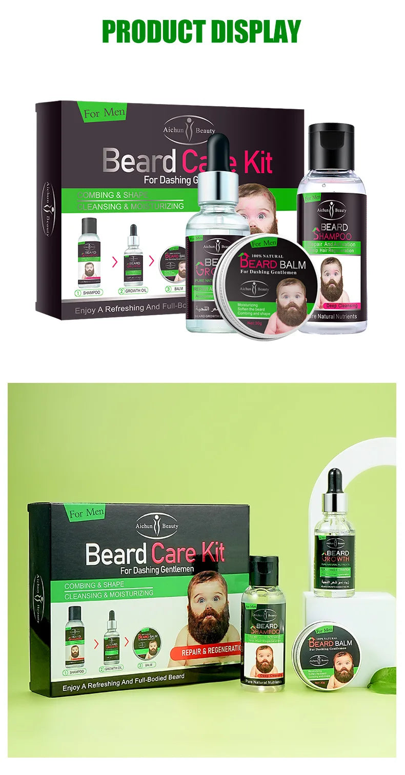 Kit de soins de barbe pour hommes, ensemble de 3 pièces, crème pour barbe, ensemble combiné de lavage à l'huile, ensemble de soins du visage