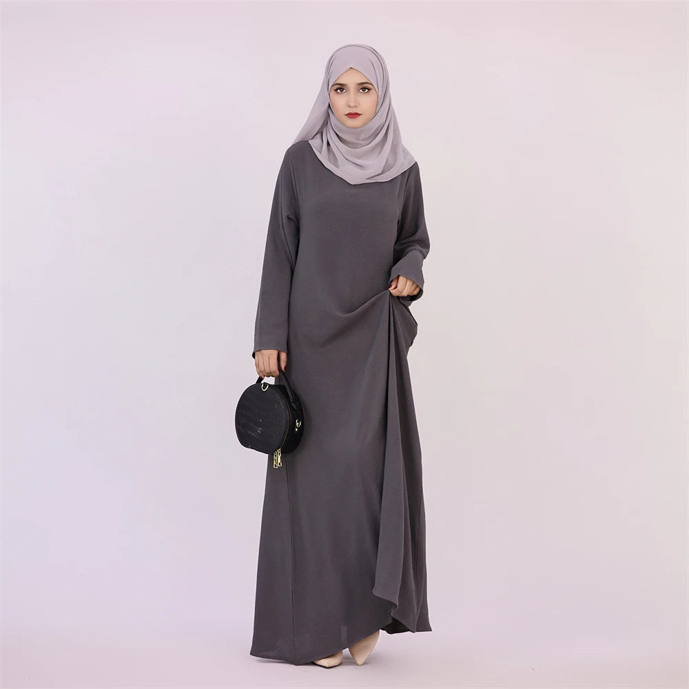 Noir blanc rose solide dubaï modeste sous Robe Abaya Islam caftan musulman avec poches robes pour femmes Robe Femme Musulmane