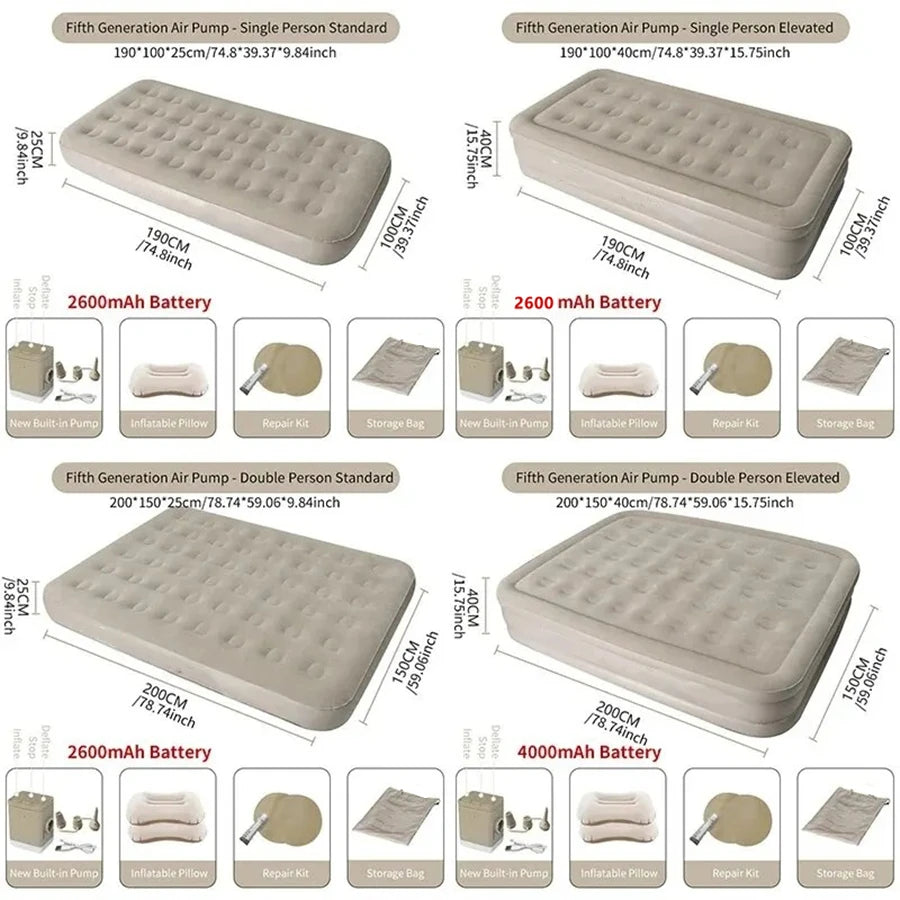 Matelas pneumatique intérieur tapis de Glamping matelas de couchage gonflable en PVC tapis de lit de Camping de luxe pour 2 personnes tapis épais à pompe intégrée