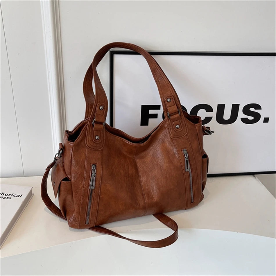 Sac à Main de Grande Capacité en Cuir Souple Hobos pour Femme, Grand Fourre-Tout de Style, Sacoche de Shopping