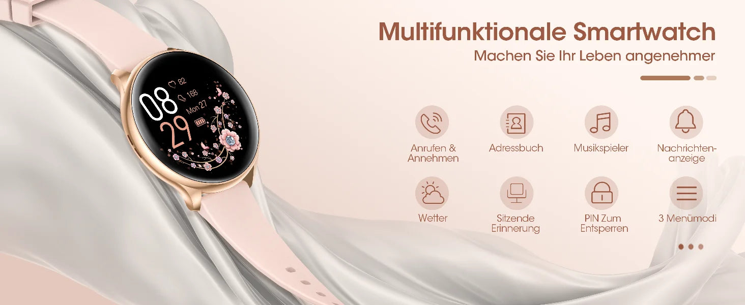 Montre intelligente pour femme avec fonction téléphone, écran tactile HD 1,39 pouces avec moniteur, cycle menstruel, surveillance du sommeil, pedom