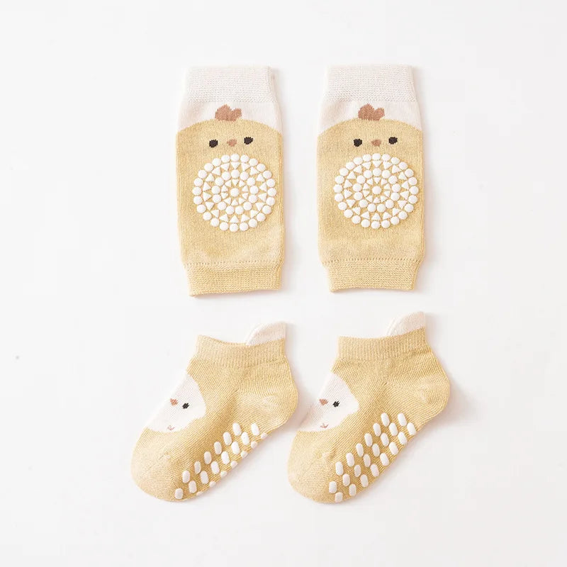 Ensemble de genouillères et de chaussettes de sol pour bébé, coussin non ald inoling, protecteur de chaussettes pour tout-petits, genouillère de sécurité, fille et garçon, 2 pièces
