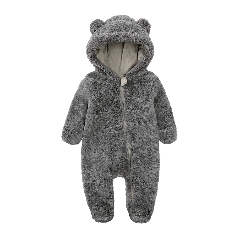 Barboteuse pour bébé de 0 à 24 mois, vêtements d'hiver pour nouveau-né, garçon et fille, body à fermeture éclair, ours en polaire, pyjama à capuche
