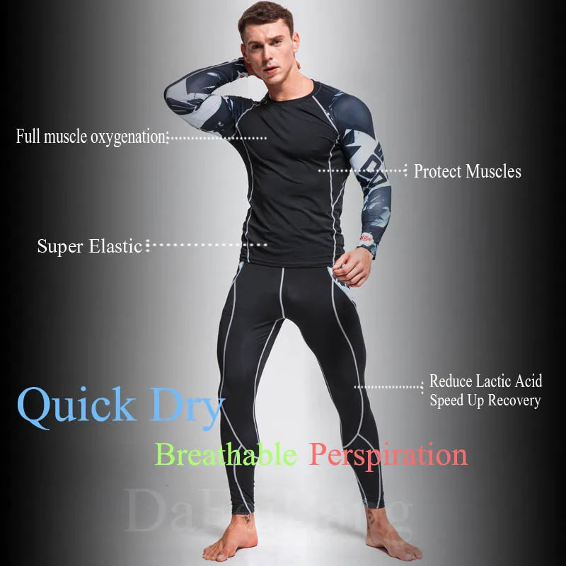 New Men's Thermal Underwear Sets, Compression Sports Suit, Sweat-Wicking, Quick-Drying Thermal Underwear, Men's Long Johns Sets