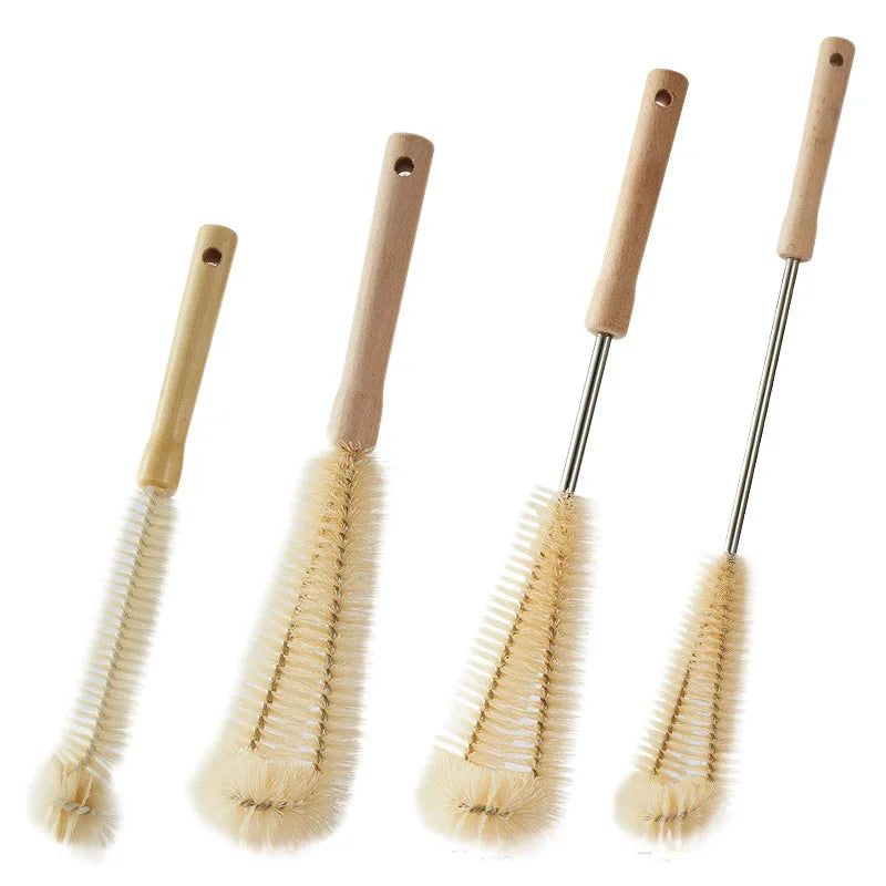Nettoyeur de brosse de bouteille avec Long manche en bois, brosse de nettoyage de bouteille d'eau, poils naturels, brosse de bouteille de gommage de cuisine pour pichet de tasse