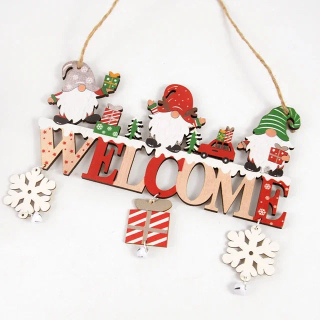 Wooden Christmas decorations, wall pendant with porch letters, snowman, creative decorative craft