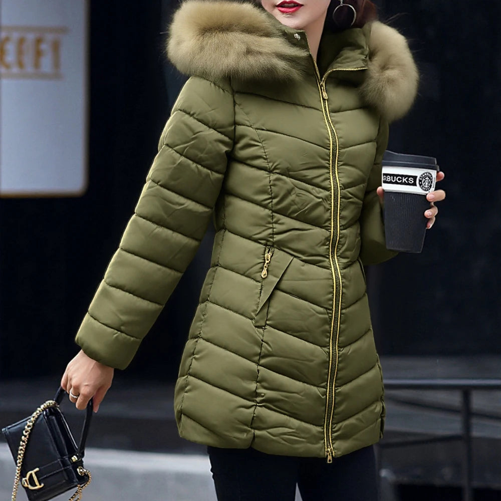 Manteaux d'hiver pour femmes, veste longue matelassée tendance, capuche en fausse fourrure détachable, manches longues, fermeture éclair sur le devant, temps froid, 2025