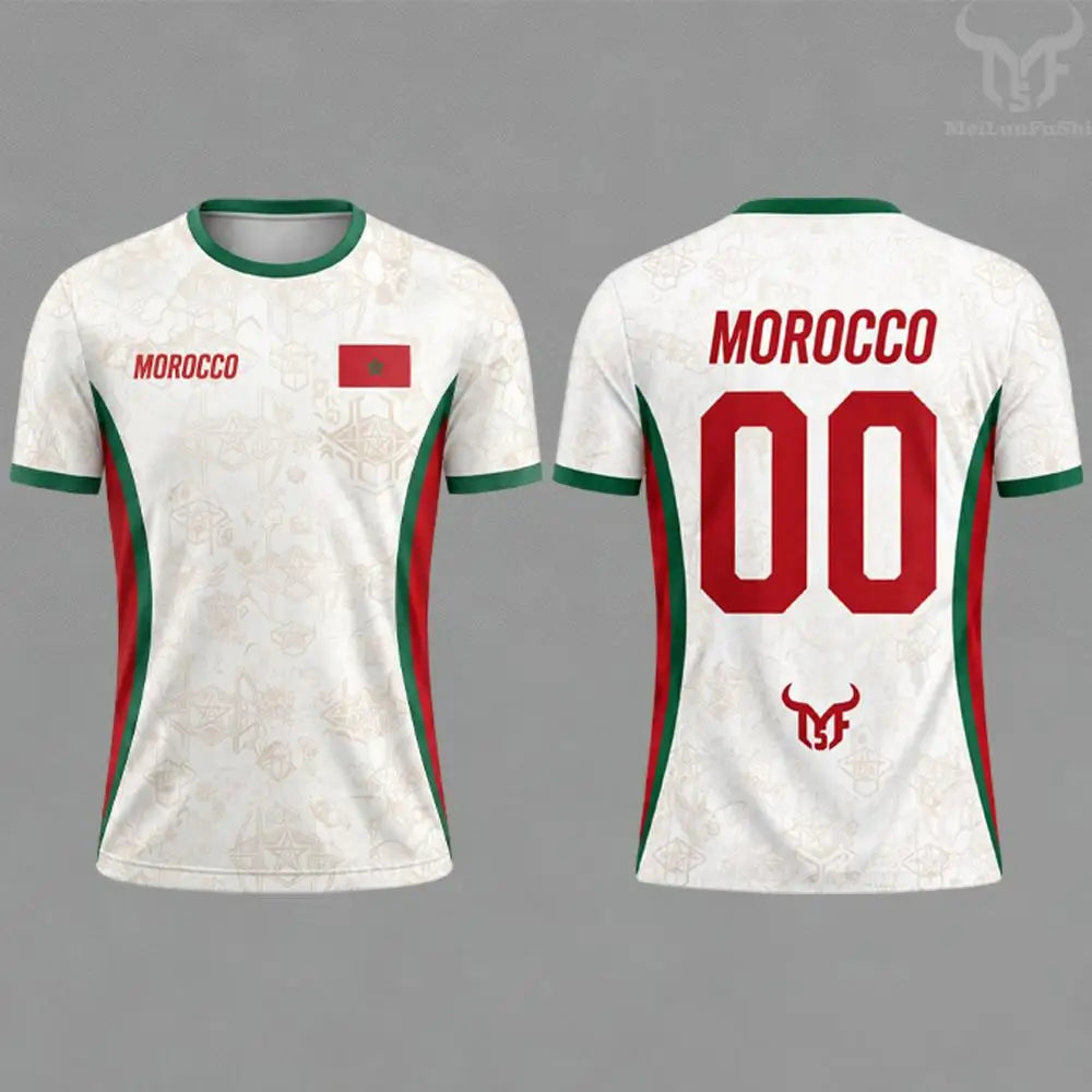 Maillot de football unisexe à séchage rapide et respirant pour homme, imprimé drapeau du Maroc 2026, personnalisable avec nom et numéro