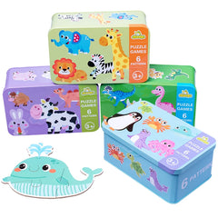 Montessori bébé Puzzle jouets éducatifs pour enfants 2 à 4 ans enfant en bas âge 3D Puzzle en bois enfants boîte de fer jeux de Puzzle jouets
