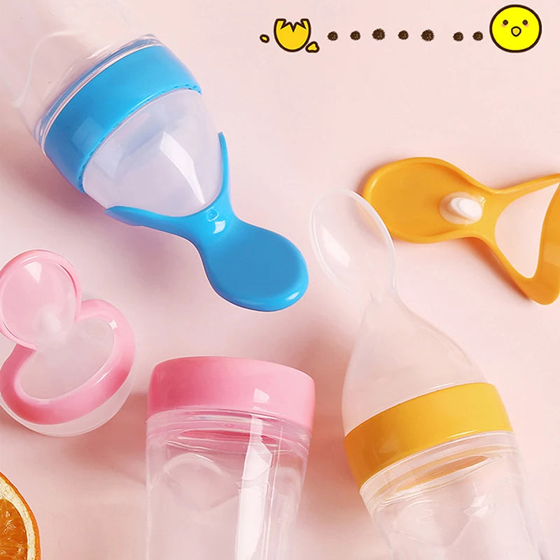 BiSantos à presser en silicone pour bébé, cuillère d'entraînement pour nouveau-né, mangeoire à céréales pour bébé, supplément alimentaire, ustensiles sûrs