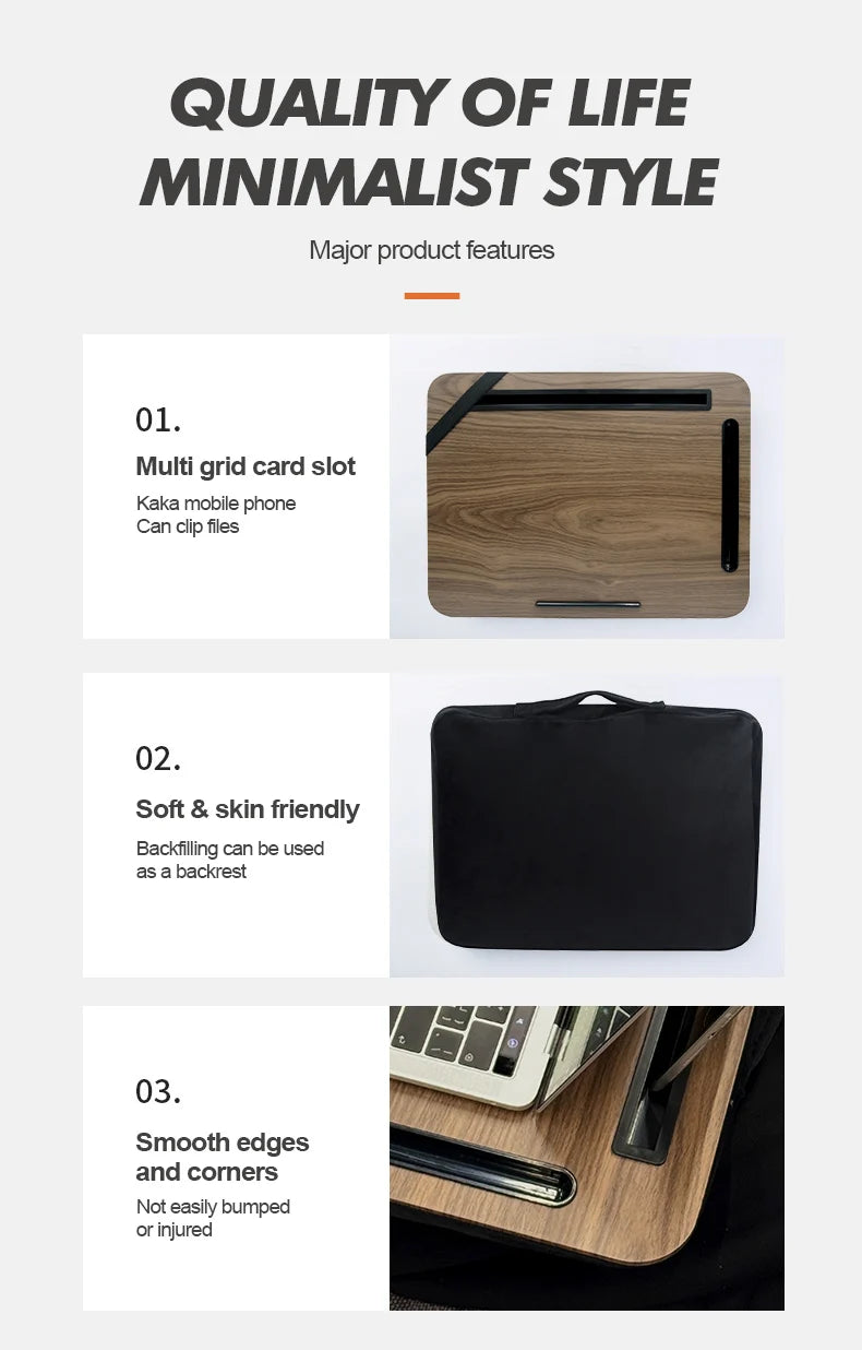 Bureau d'ordinateur portable portable pour paresseux, fente pour téléphone, adapté au lit, au canapé, à la voiture