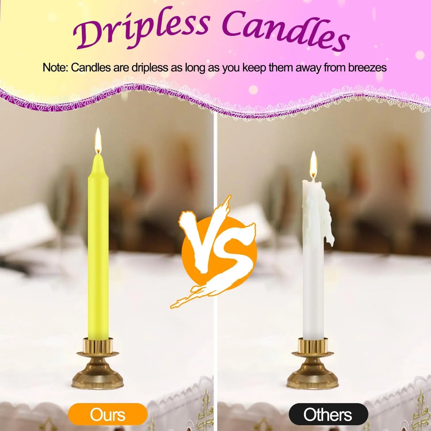 24 pièces de 4 cires colorées, sans goutte à goutte, sans fumée, sans parfum, bougies de dîner pour la maison, tirées à la main, de haute qualité, adaptées à l'église, au mariage, aux fêtes, aux situations d'urgen